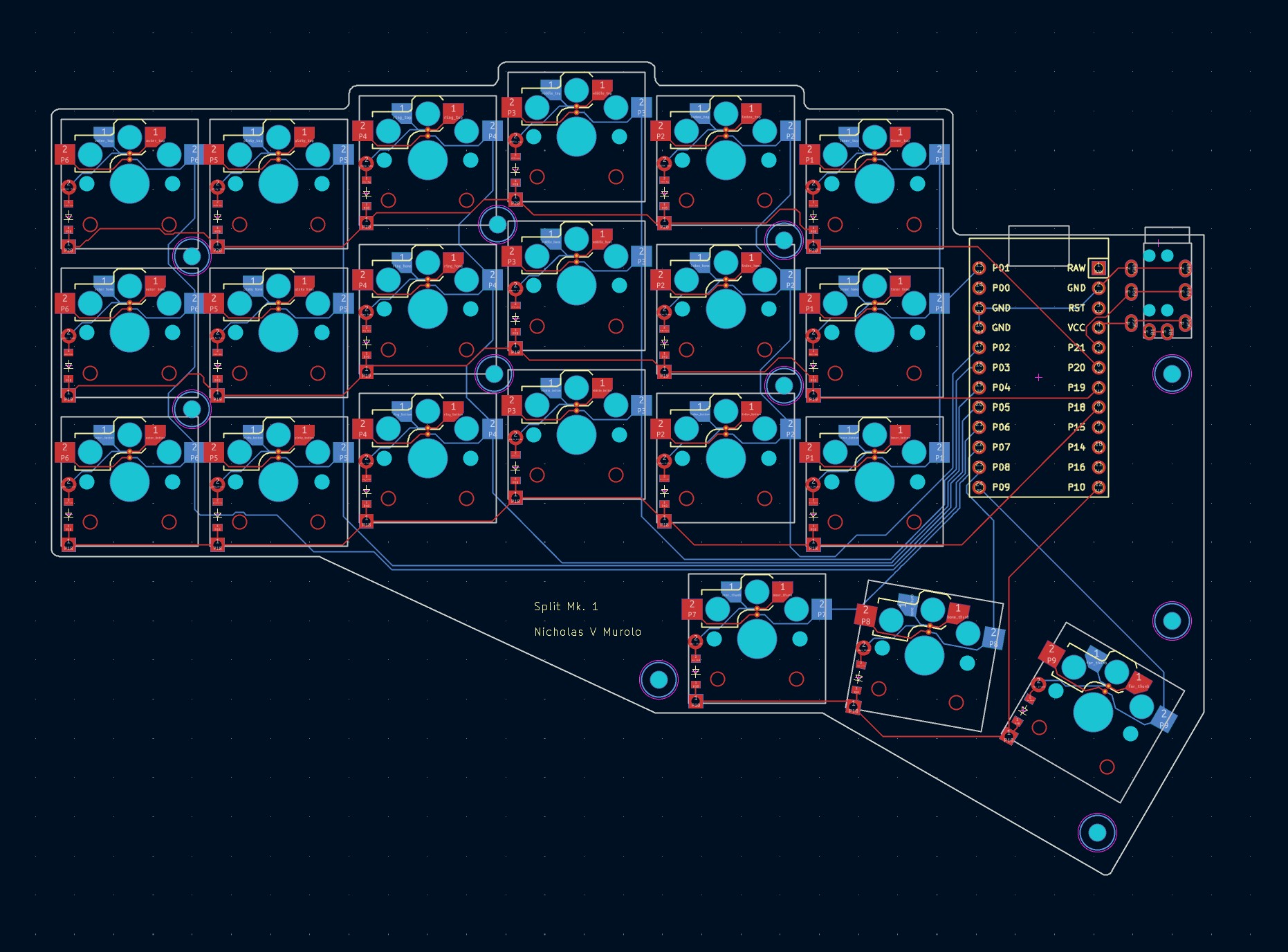 The Mark1 split key, fully reversible pcb layout.